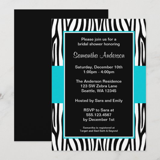 Blauwgroen blauw Zebra Vrijgezellenfeest Kaart (Voorkant / Achterkant)