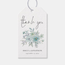 Blauwgroen Blauw Zee Mist Floral Hartelijk dank Cadeaulabel