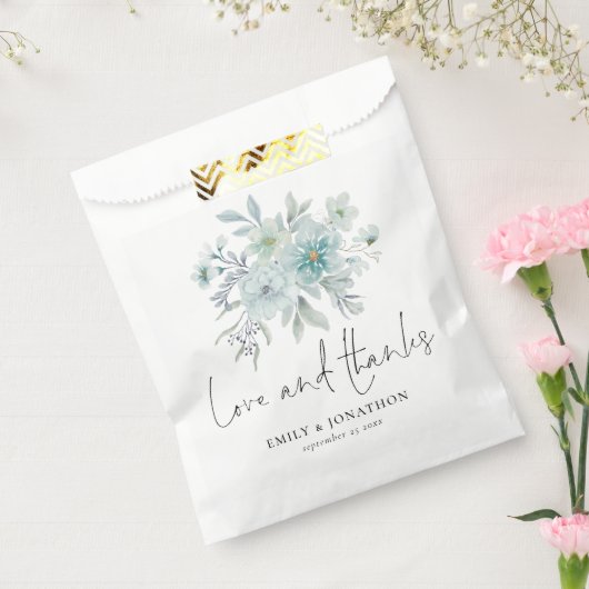 Blauwgroen blauw Zee Mist Floral Wedding Love Beda Bedankzakje (Gezegeld)