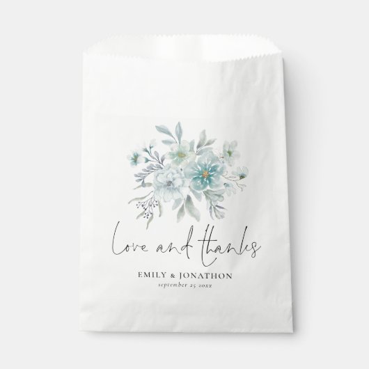 Blauwgroen blauw Zee Mist Floral Wedding Love Beda Bedankzakje (Voorkant)