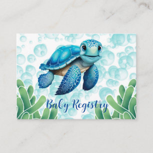 Blauwgroen Blauw Zee Schildpad Zeewier Jongen Baby Informatiekaartje