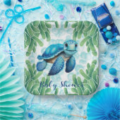 Blauwgroen Blauw Zee Turtle Boy Baby shower Papieren Bordje (Feest)