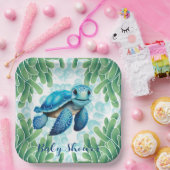 Blauwgroen Blauw Zee Turtle Boy Baby shower Papieren Bordje (Feest)