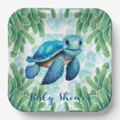 Blauwgroen Blauw Zee Turtle Boy Baby shower Papieren Bordje (Voorkant)