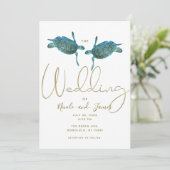 Blauwgroen blauw Zee Turtles Elegant Gold Beach We Kaart (Staand voorkant)