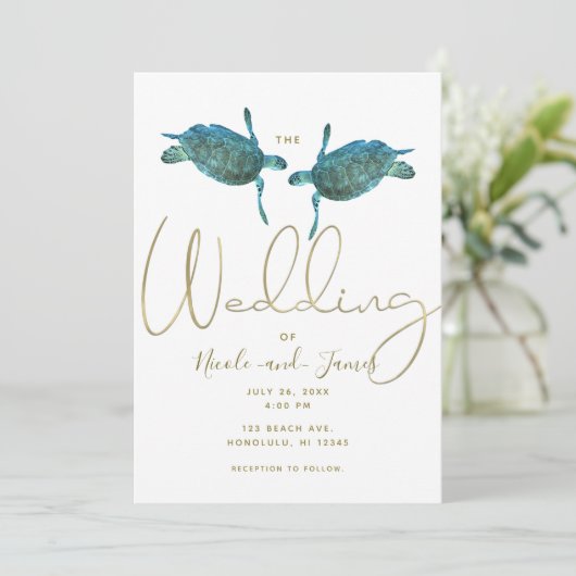 Blauwgroen blauw Zee Turtles Elegant Gold Beach We Kaart (Staand voorkant)