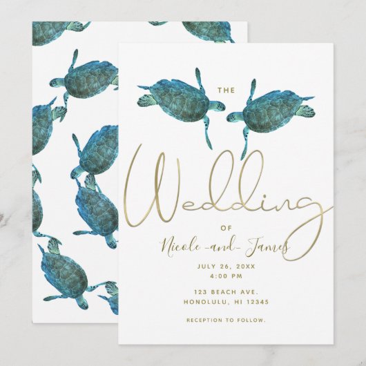 Blauwgroen blauw Zee Turtles Elegant Gold Beach We Kaart (Voorkant / Achterkant)