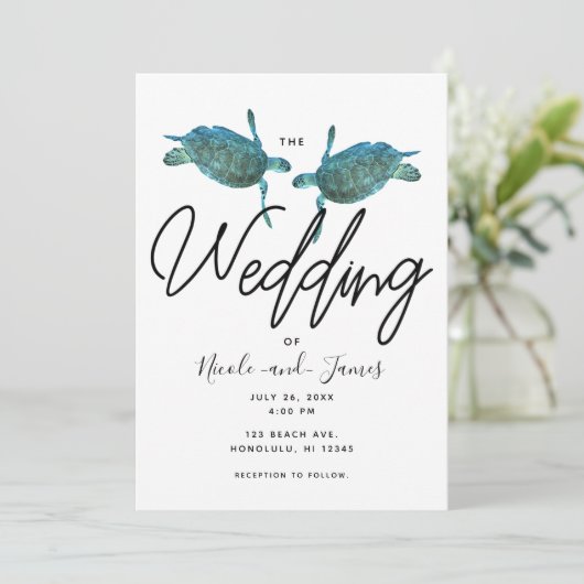 Blauwgroen blauw Zee Turtles Ocean Elegant Beach W Kaart (Staand voorkant)