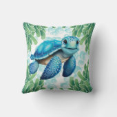 Blauwgroen Blauw Zeeen Schildpad Zeewier Baby Jong Kussen (Achterkant)