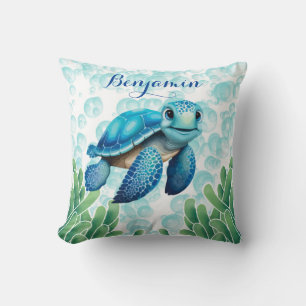 Blauwgroen Blauw Zeeen Schildpad Zeewier Baby Jong Kussen