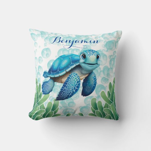 Blauwgroen Blauw Zeeen Schildpad Zeewier Baby Jong Kussen (Voorkant)