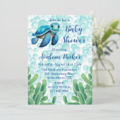 Blauwgroen Blauw Zeeen Schildpad Zeewier Jongen Ba Kaart (Staand voorkant)