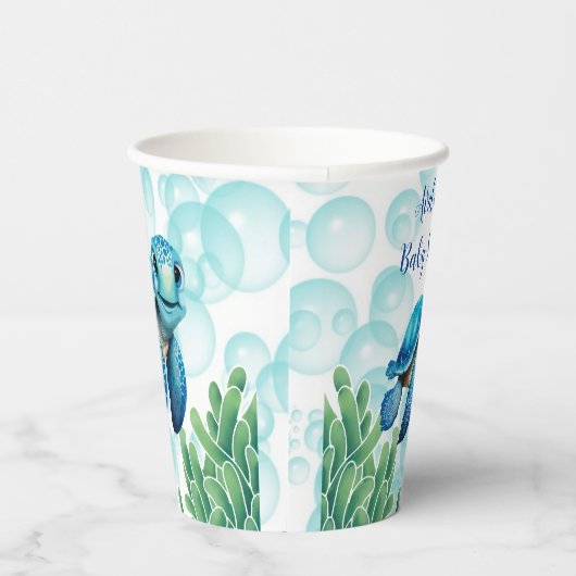 Blauwgroen Blauw Zeeen Schildpad Zeewier Jongen Ba Papieren Bekers (Rechts)