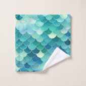 Blauwgroen Blauw Zeemeermin Schaalpatroon Bad Handdoek (Wasdoekje)