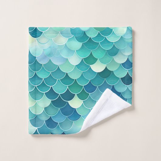 Blauwgroen Blauw Zeemeermin Schaalpatroon Bad Handdoek (Wasdoekje)