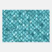 Blauwgroen Blauw Zeemeermin Schalen Patroon Inpakpapier Vel (Voorkant 2)