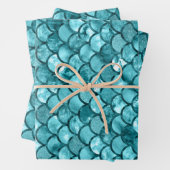 Blauwgroen Blauw Zeemeermin Schalen Patroon Inpakpapier Vel (In situ)