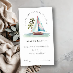 Blauwgroen blauw zeilboot Palm Diaper Raffle Baby  Informatiekaartje