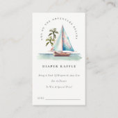 Blauwgroen blauw zeilboot Palm Diaper Raffle Baby  Informatiekaartje (Voorkant)