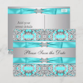 Blauwgroen blauw zilver Bewaar de datum Aankondigingskaart (Voorkant / Achterkant)