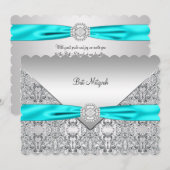 Blauwgroen Blauw Zilver Blauwgroen Bat Mitzvah Kaart (Voorkant / Achterkant)