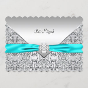 Blauwgroen Blauw Zilver Blauwgroen Bat Mitzvah Kaart