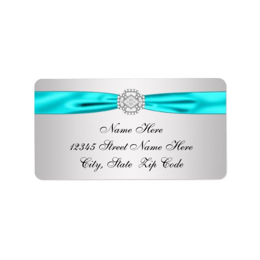 Blauwgroen blauw zilver diamant retour adres etiket (Voorkant)