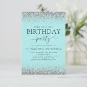 Blauwgroen Blauw Zilver Elke leeftijd Glitter Mode Kaart (Staand voorkant)