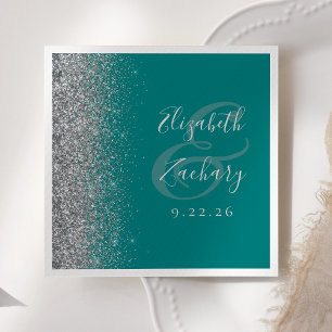 Blauwgroen blauw zilver glitter bruiloft servetten