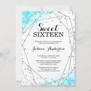 Blauwgroen Blauw Zilver Glitter Geometrisch Sweet  Kaart