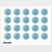 Blauwgroen blauw zilver glitter script tekst monog ronde sticker (Vel)