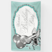 Blauwgroen Blauw Zilver Hoge Heel Schoen Verjaarda Spandoek (Verticaal)