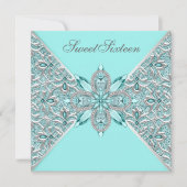 Blauwgroen Blauw Zilver Sweet Sixteen Verjaardagsf Kaart (Voorkant)