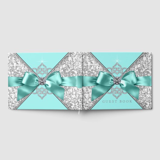 Blauwgroen Blauw Zilver Verjaardagsfeest Wedding G Gastenboek (Volledig)