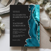 Blauwgroen Blauw Zilveren Agaat Bruiloft Kaart