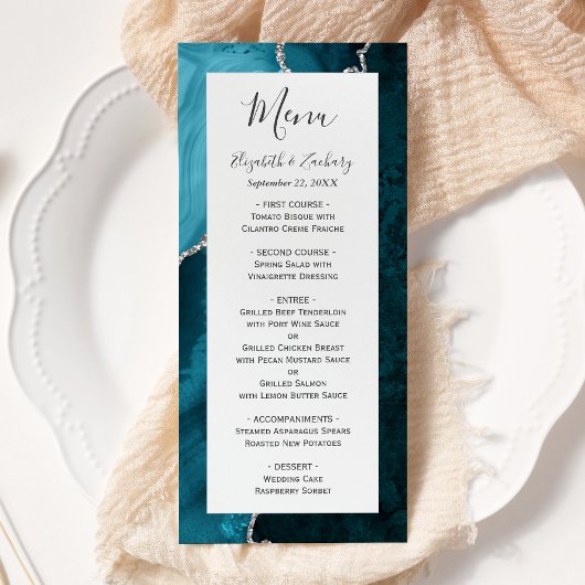 Blauwgroen Blauw Zilveren Agaat Bruiloft Menu