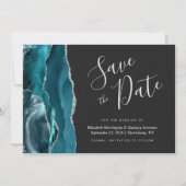 Blauwgroen Blauw Zilveren Agaat Dark Save the Date Kaart (Voorkant)