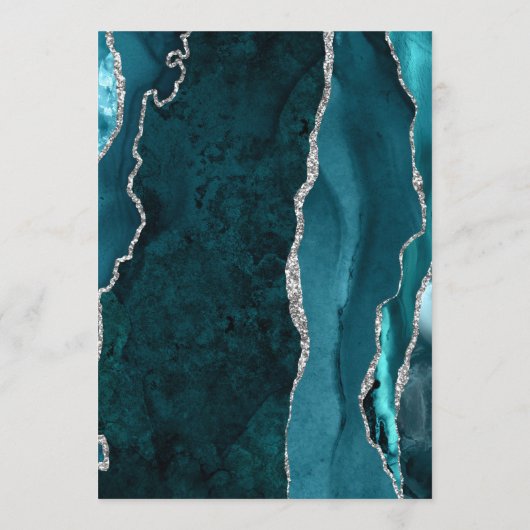 Blauwgroen Blauw Zilveren Agaat Donker Bruiloft Menu (Achterkant)