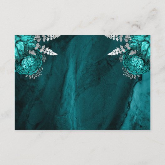 Blauwgroen Blauw Zilveren Bloemen Agaat Script Wed Informatiekaartje (Achterkant)