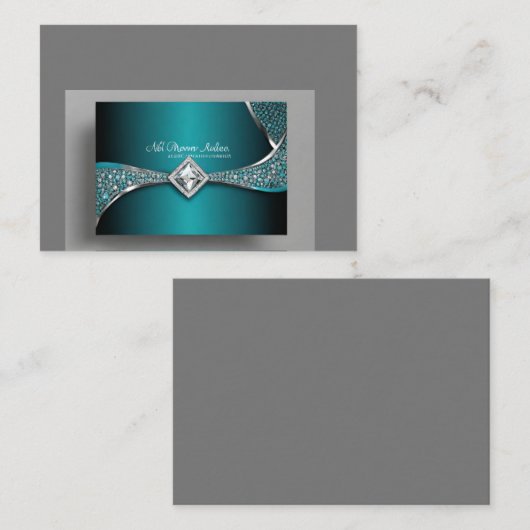 blauwgroen blauw zilveren diamant visitekaartje (Voorkant / Achterkant)