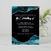 Blauwgroen Blauw Zilveren Faux Glitter Agaat Weddi Folie Uitnodiging (Staand Voorkant)