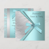 Blauwgroen Blauw Zilveren Zebra Sweet 16 Party Kaart (Voorkant / Achterkant)