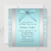 Blauwgroen Blauw Zilveren Zebra Sweet 16 Party Kaart (Achterkant)