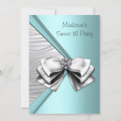 Blauwgroen Blauw Zilveren Zebra Sweet 16 Party Kaart (Voorkant)