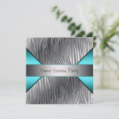 Blauwgroen Blauw Zilveren Zebra Sweet 16 Party Kaart (Staand voorkant)