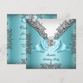 Blauwgroen blauw Zilverwit Birthday Party Kaart (Voorkant / Achterkant)