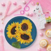 Blauwgroen Blauw Zonnebloem Boeket Beschikbaar Papieren Bordje (Feest)