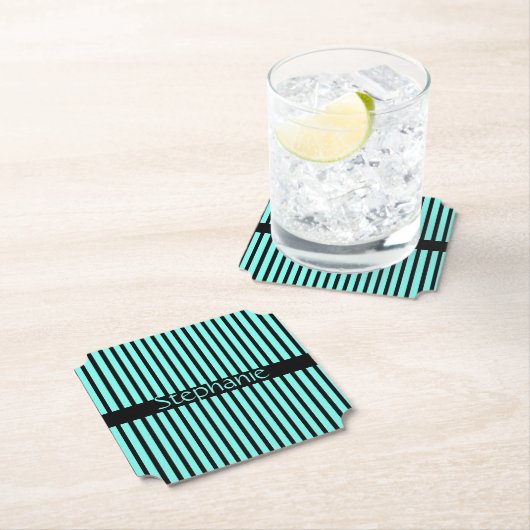 Blauwgroen blauw zwart Baby shower Aangepaste naam Kartonnen Onderzetters (Insitu)