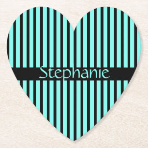 Blauwgroen Blauw zwart Baby shower Stripe Aangepas Kartonnen Onderzetters