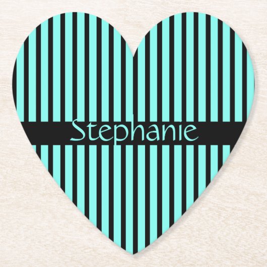 Blauwgroen Blauw zwart Baby shower Stripe Aangepas Kartonnen Onderzetters (Voorkant)